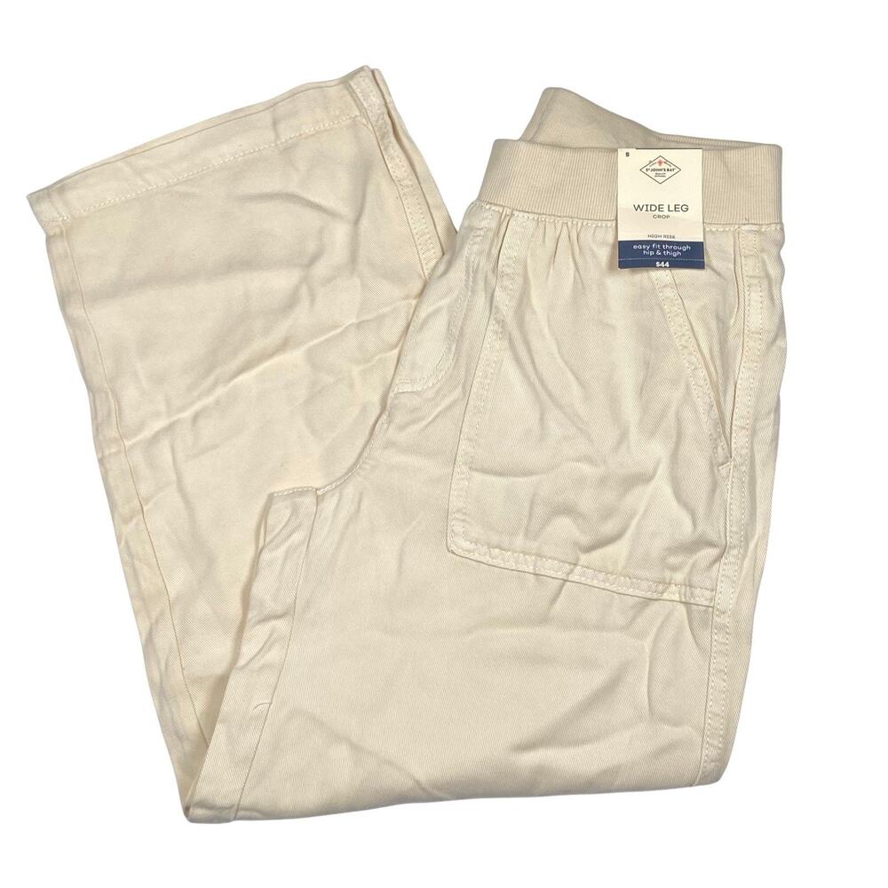 St John's Bay Wide Leg Crop Pants Women's Size Small Pull On Tencel Beige Birch